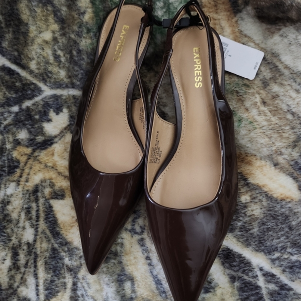 Express Women's Dark Brown Patent Slingback Heels
